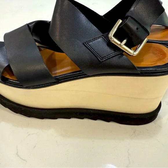 Free People Kate Criss Cross Black Leather Platform Sandals 8.5 EUC - Picture 2 of 6